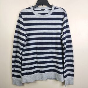 Theory Mens Long Sleeve Slub Knit Crewneck Lightweight Striped Sweater Medium